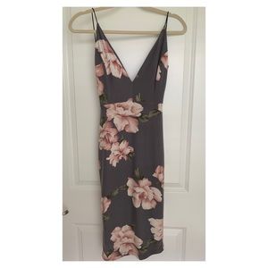 Grey floral spaghetti strap dress